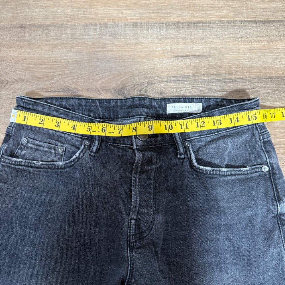 All Saints Men's Switch Faded Black Denim Shorts Button Fly Cut Off 30 - Picture 4 of 6